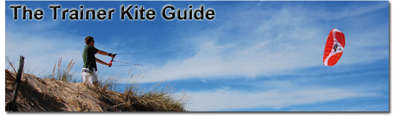 This is a picture of a man flying a Hydra 300 trainer kite. Trainer Kite Guide Banner